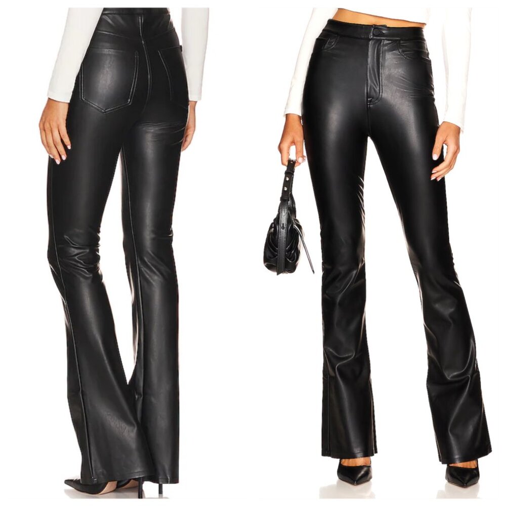 NWT 7 For All Mankind Super Stretch Boot Cut Black Faux Leather Pants, size 32 - Picture 3 of 9